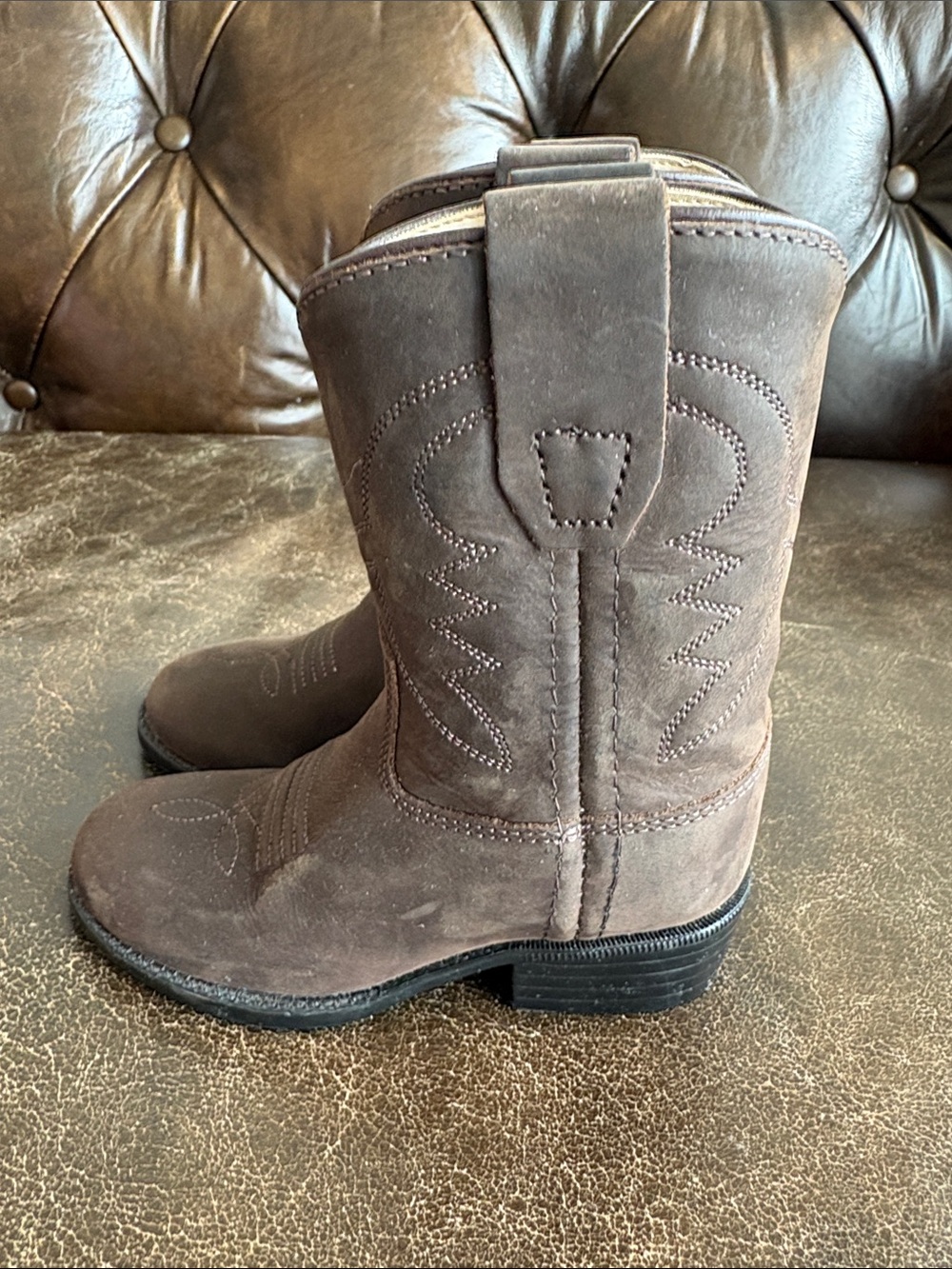 Old West Dark Brown Suede Kids Western Cowboy Boots Size 5